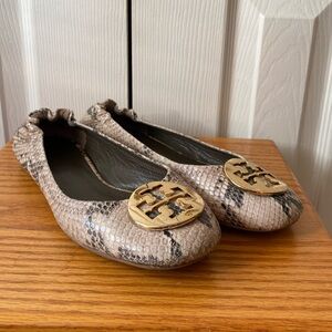 Tory Burch Reva Snake Print Leather Ballet Flats SZ 8
